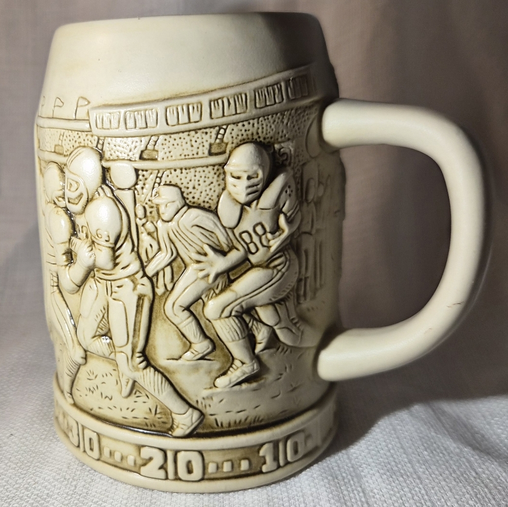 Vintage Football Themed Pro Hall Of Fame 1998 Pottery Salt Glazed Mug